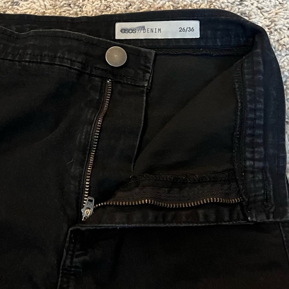 ASOS High Rise Skinny Jeans Pants Solid Black Distressed Size 26 Waist Stretchy - Picture 6 of 10